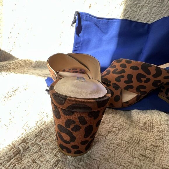 Stuart Weitzman Galene sandals suede leopard block heel size 7M gorpcore - Picture 6 of 13
